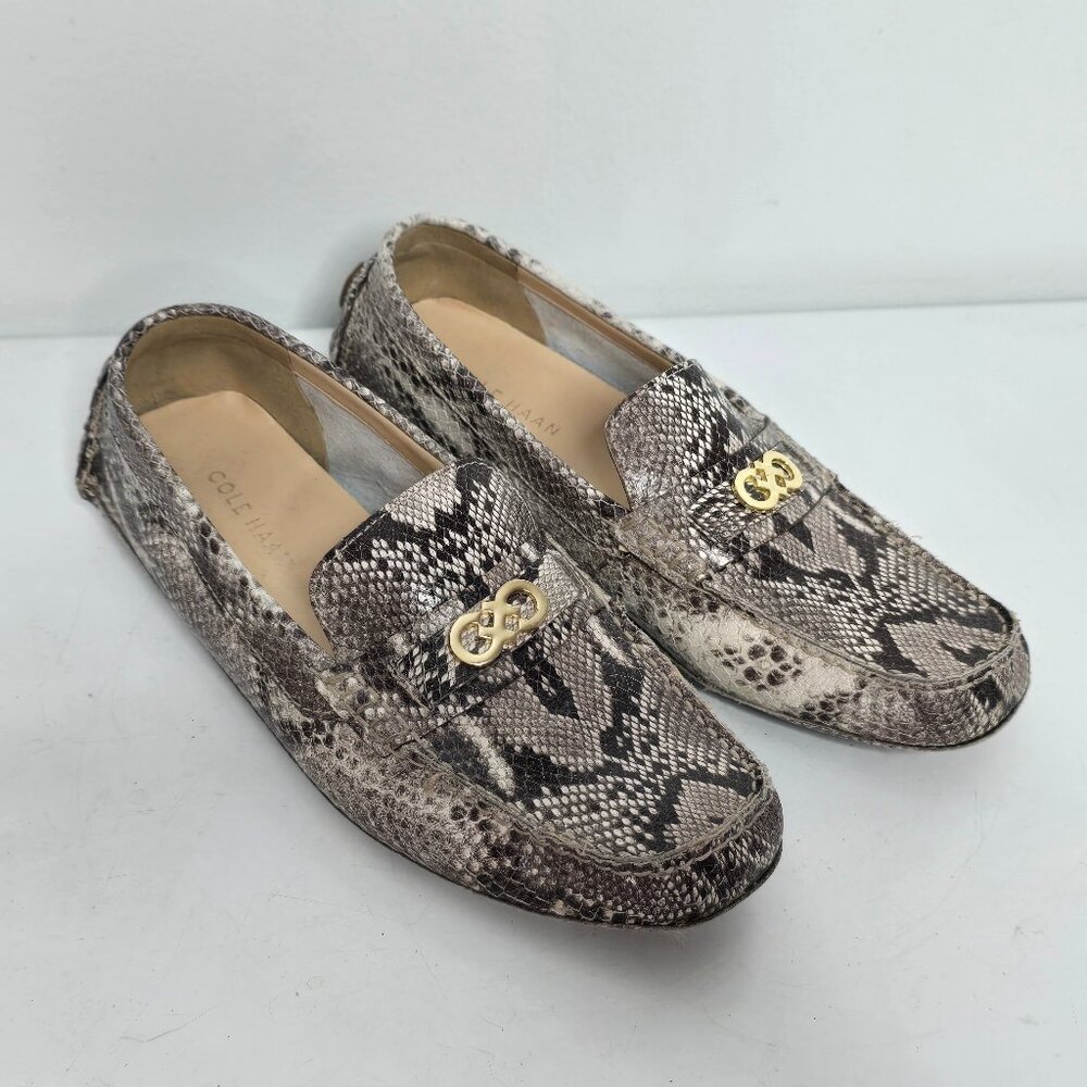 Cole Haan Shelby Driving Loafer Shoes Women 8.5 Gray Snakeskin Leather Moccasin
